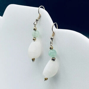 Natural Quartz and Nephrite Stone Pierced Earrings